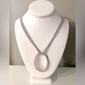 Silver multi layer large pendant necklace